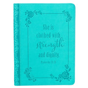  Strength and Dignity Teal Faux Leather Handy-sized Journal - Proverbs 31:25