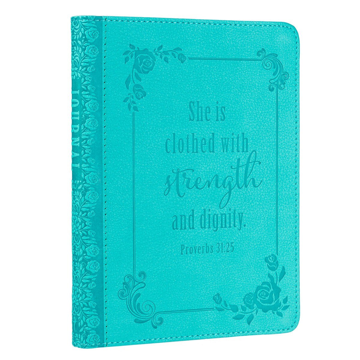  Strength and Dignity Teal Faux Leather Handy-sized Journal - Proverbs 31:25