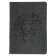 Diario clásico de piel sintética gris con cierre de cremallera «Sé fuerte y valiente» - Josué 1:9