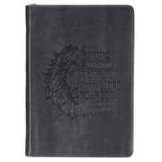 Be Strong and Courageous Classic Gray Faux Leather Journal with Zipper Closure - Joshua 1:9