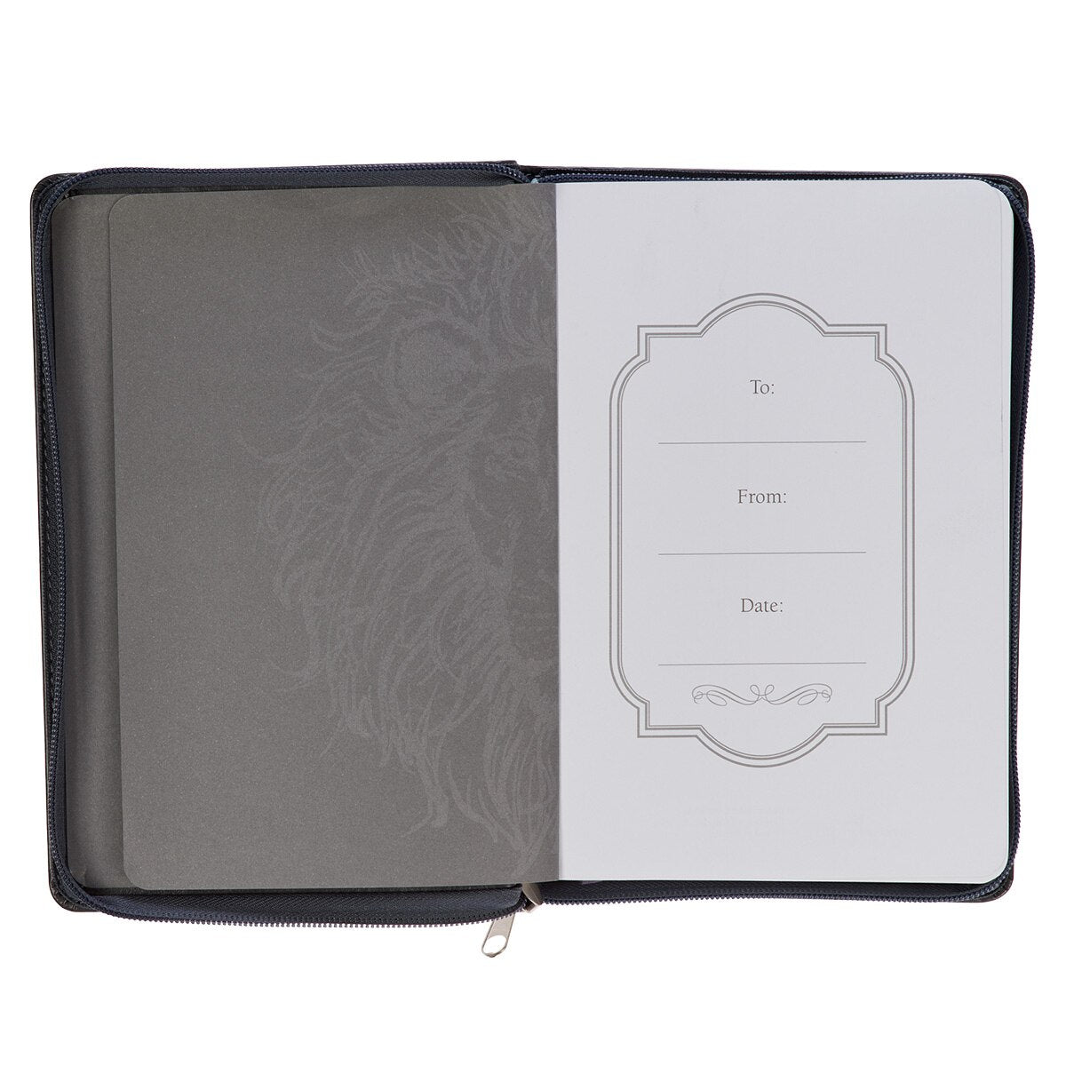 Be Strong and Courageous Classic Gray Faux Leather Journal with Zipper Closure - Joshua 1:9