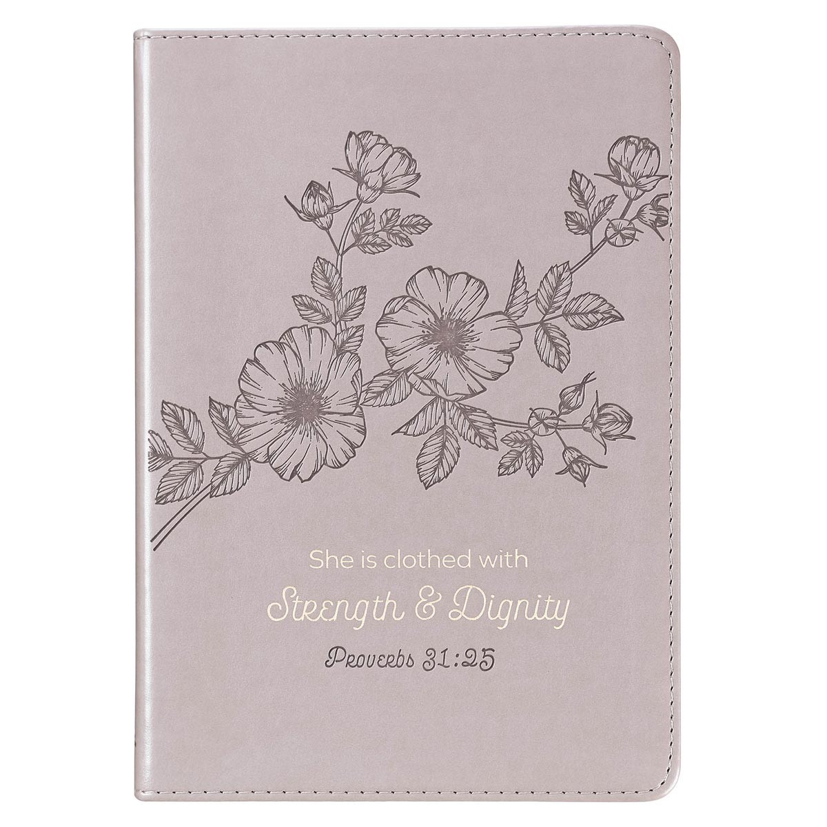 Strength and Dignity  Taupe Faux Leather Journal – Proverbs 31:25