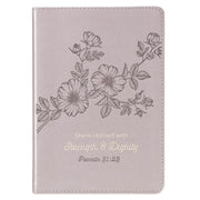 Strength and Dignity  Taupe Faux Leather Journal – Proverbs 31:25