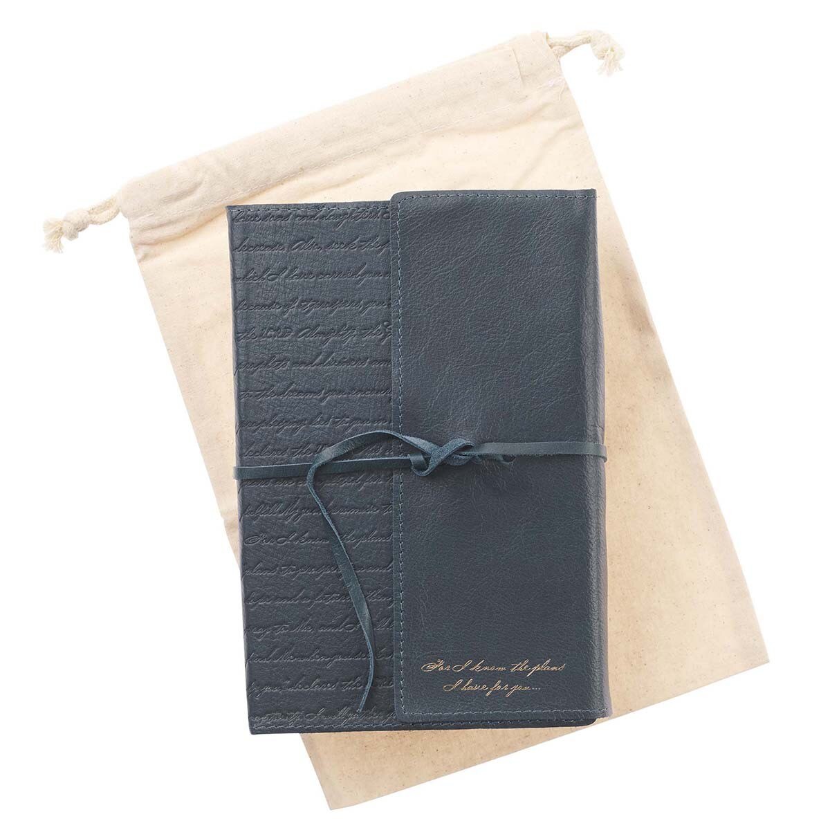 I Know the Plans Navy Full Grain Leather Journal with Wrap Closure - Jeremiah 29:11
