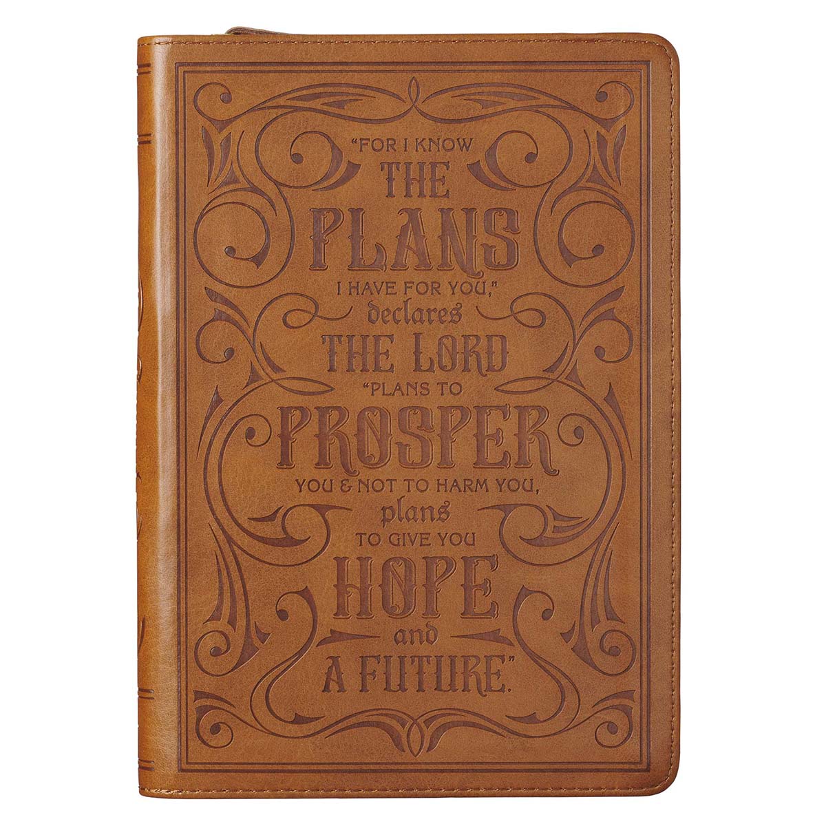 I Know the Plans Saddle Tan Faux Leather Classic Journal with Zippered Closure - Jeremiah 29:11