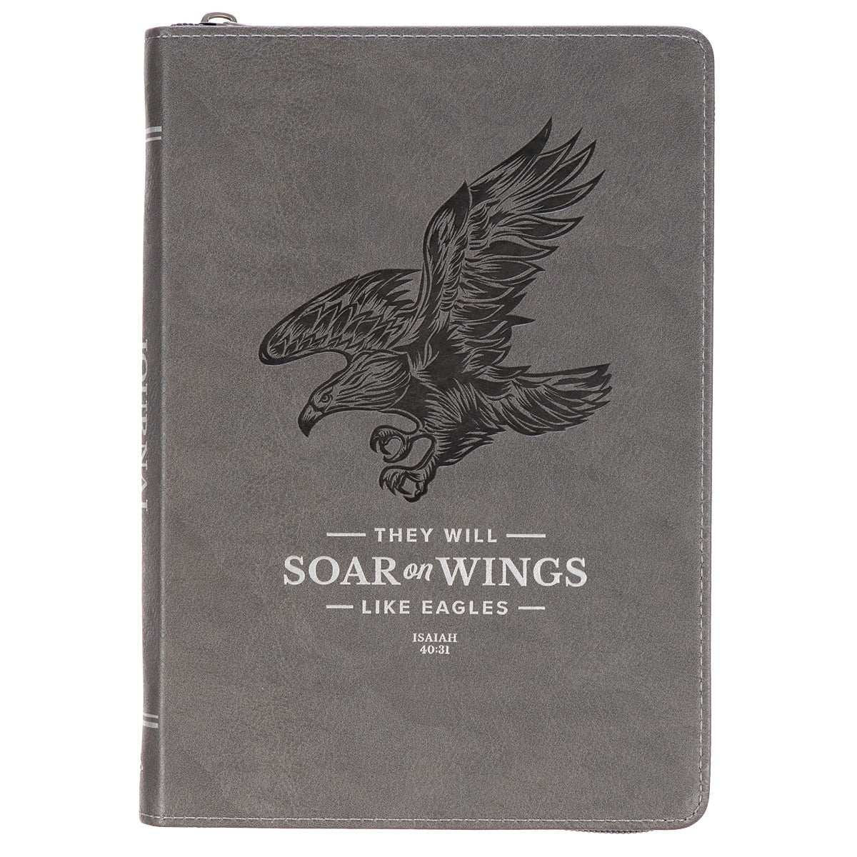 Wings Like Eagles Steel Gray Faux Leather Journal with Zipper Closure - Isaiah 40:31