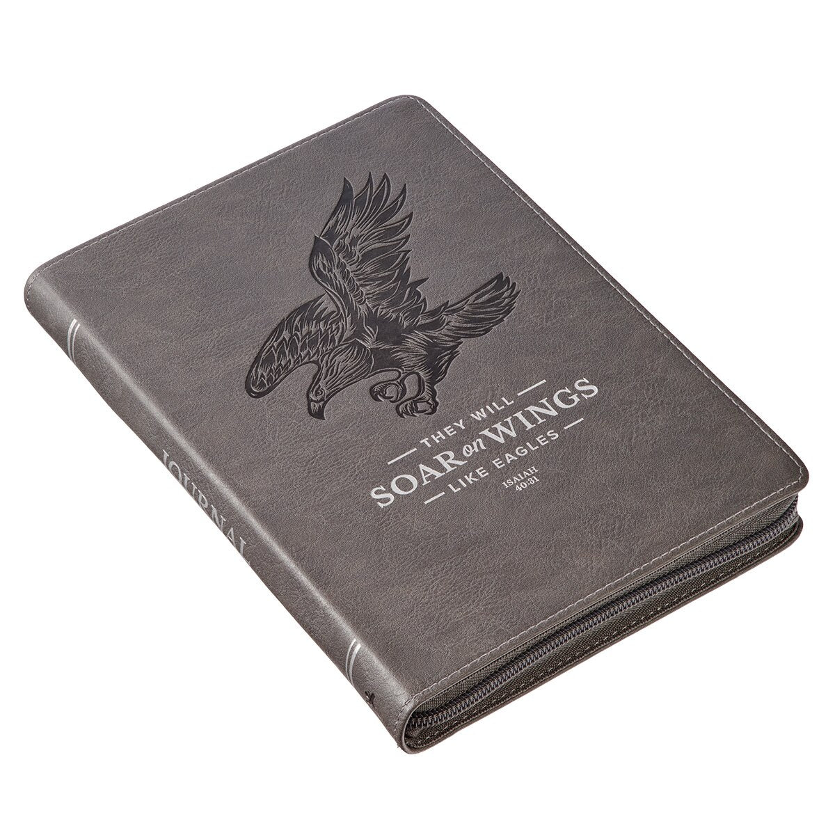 Wings Like Eagles Steel Gray Faux Leather Journal with Zipper Closure - Isaiah 40:31