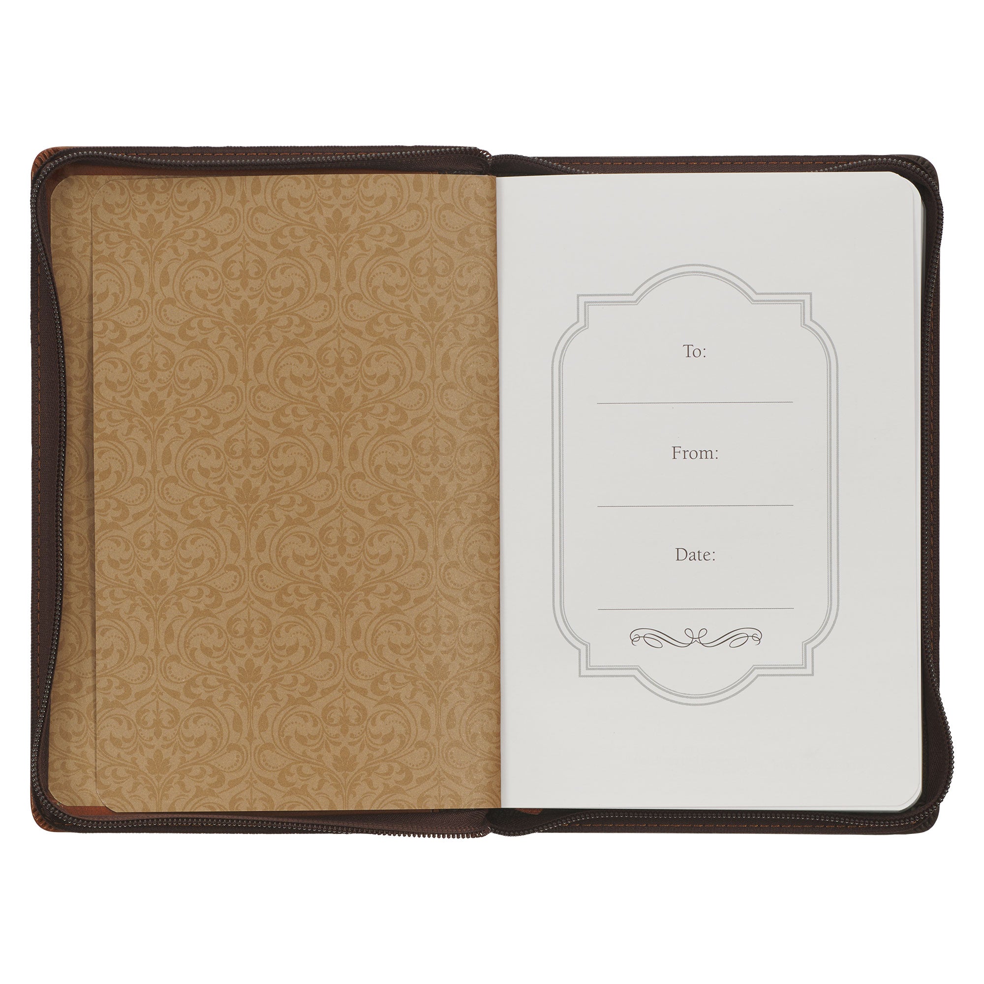 With God All Things Are Possible Two-tone Brown Faux Leather Classic Journal with Zippered Closure - Matthew 19:26