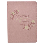 Sufficient Grace Pearlescent Dusty Rose Faux Leather Classic Journal - 2 Corinthians 12:9