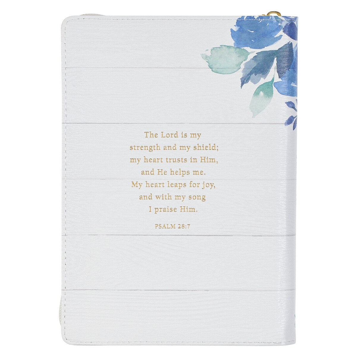 The Lord is my Strength Blue Floral Faux Leather Classic Journal with Zipper Closure - Psalm 28:7