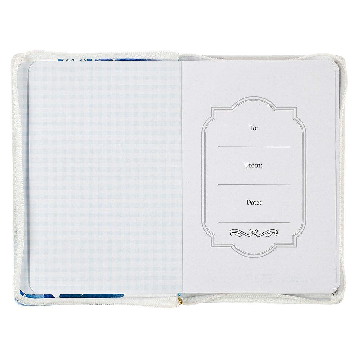The Lord is my Strength Blue Floral Faux Leather Classic Journal with Zipper Closure - Psalm 28:7