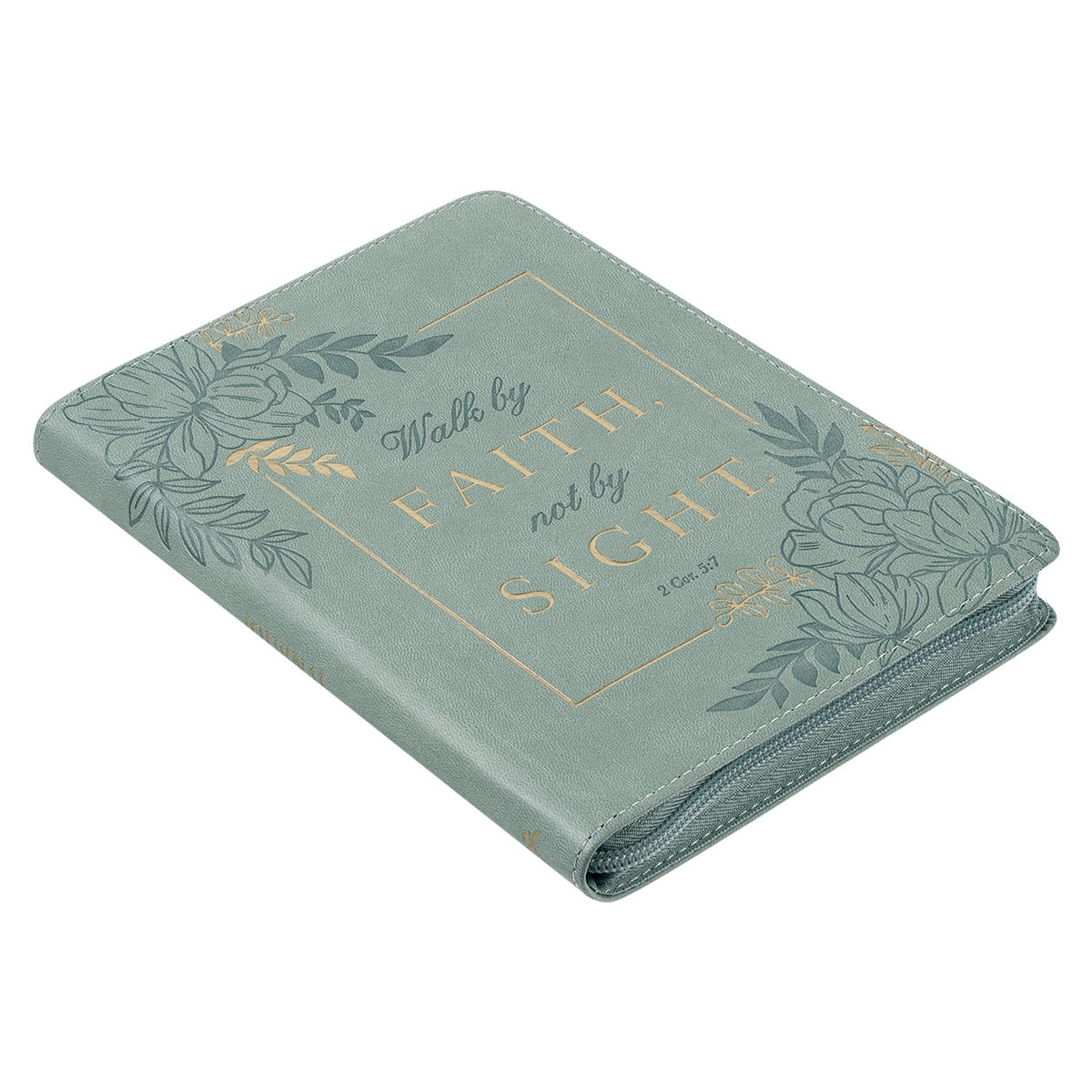 Walk By Faith Teal Floral Faux Leather Classic Journal with Zippered Closure - 2 Corinthians 5:7