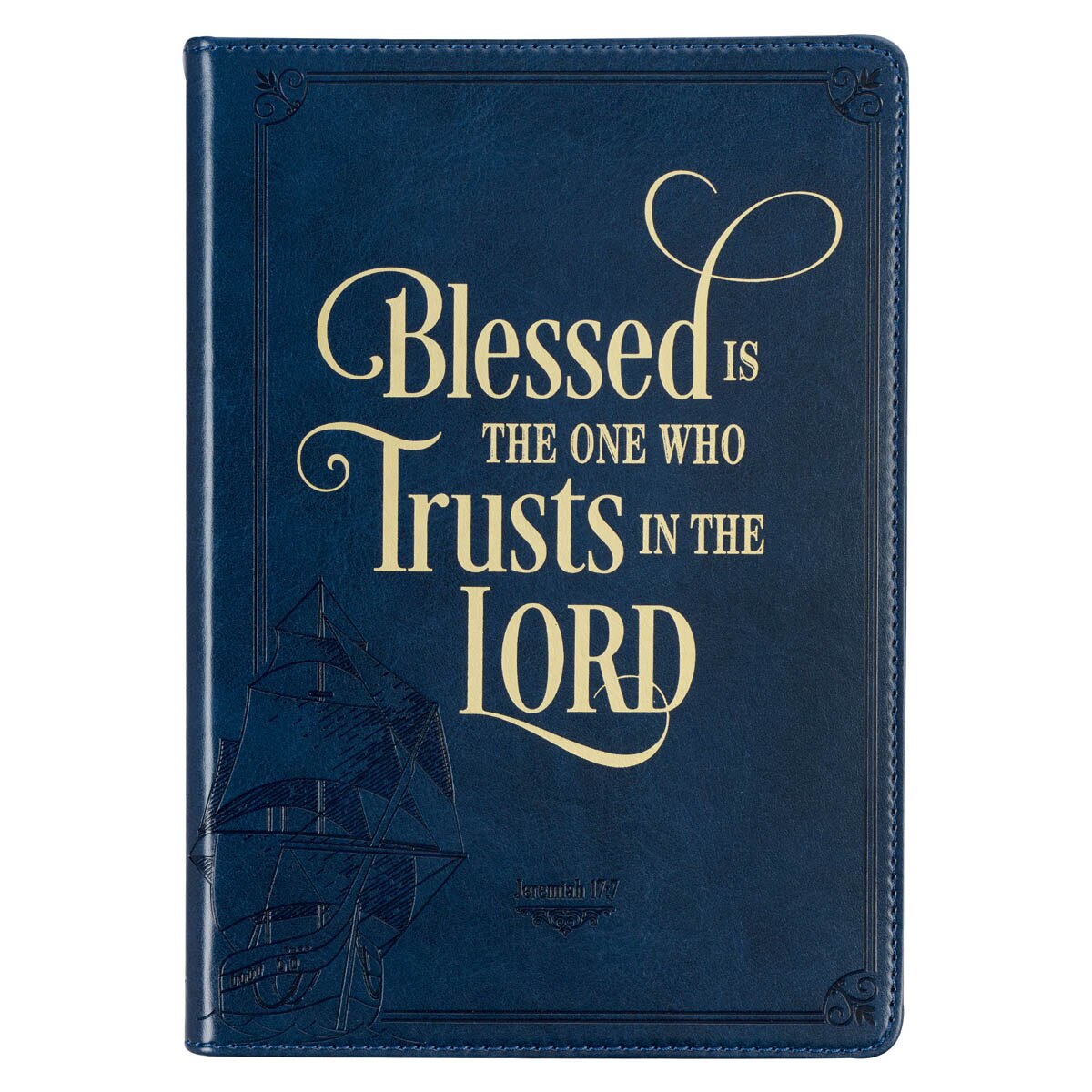 Blessed is the One Navy Faux Leather Classic Journal - Jeremiah 17:7