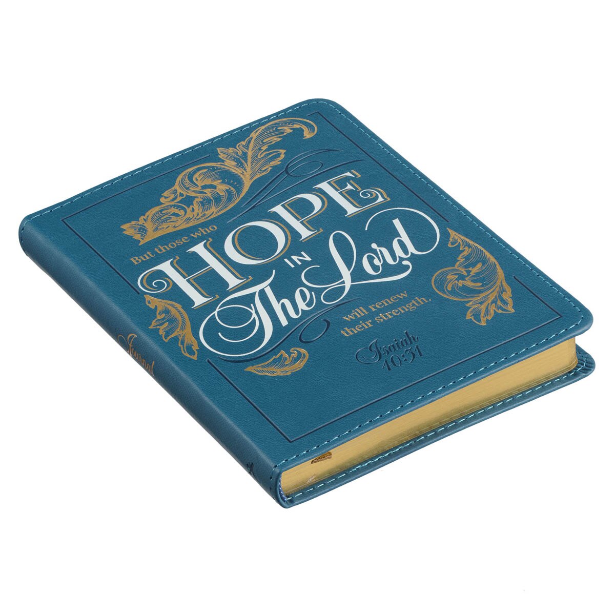 Hope in the LORD Golden Leaf Blue Faux Leather Handy-size Journal - Isaiah 40:31