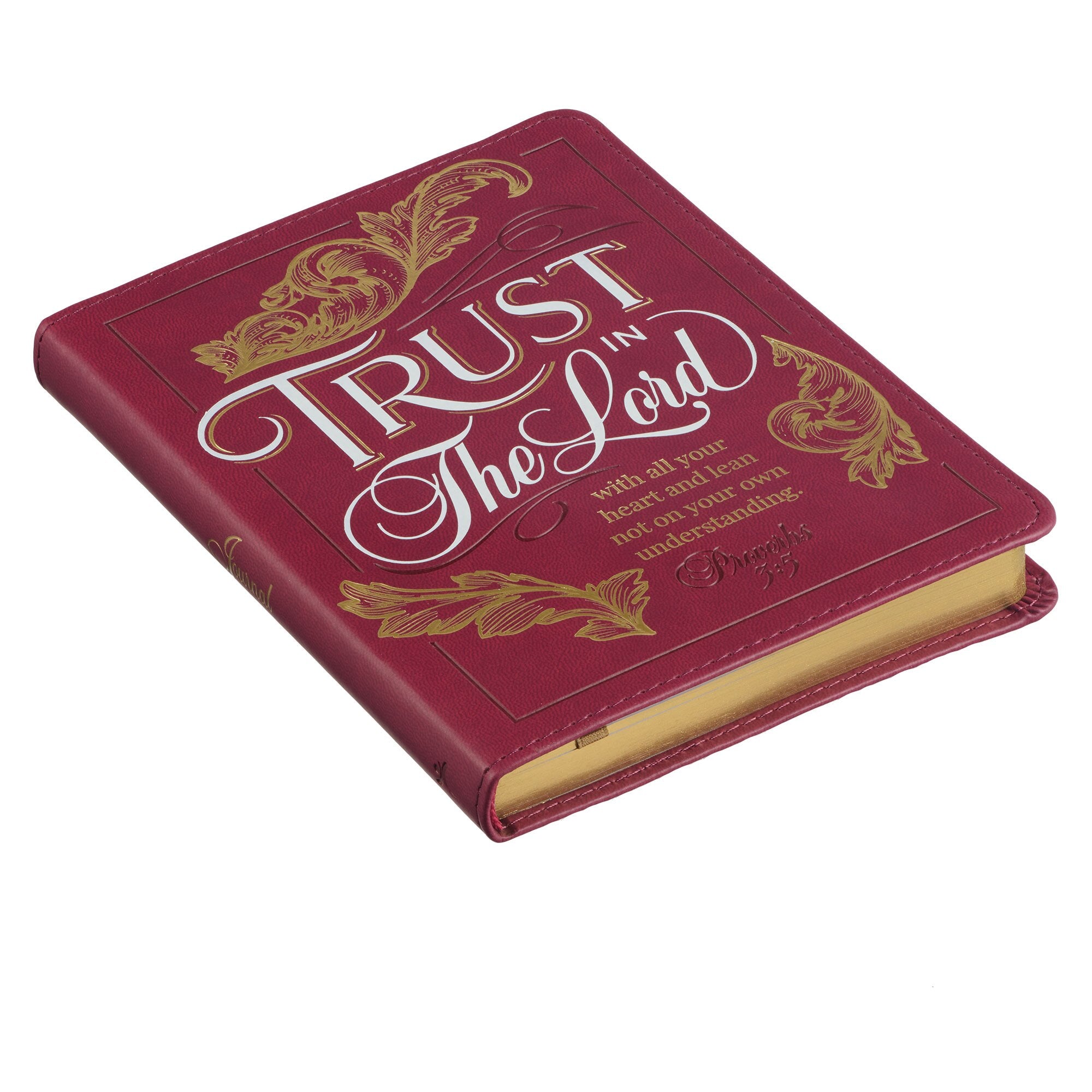 Trust in the LORD Golden Leaf Burgundy Faux Leather Handy-size Journal - Proverbs 3:5