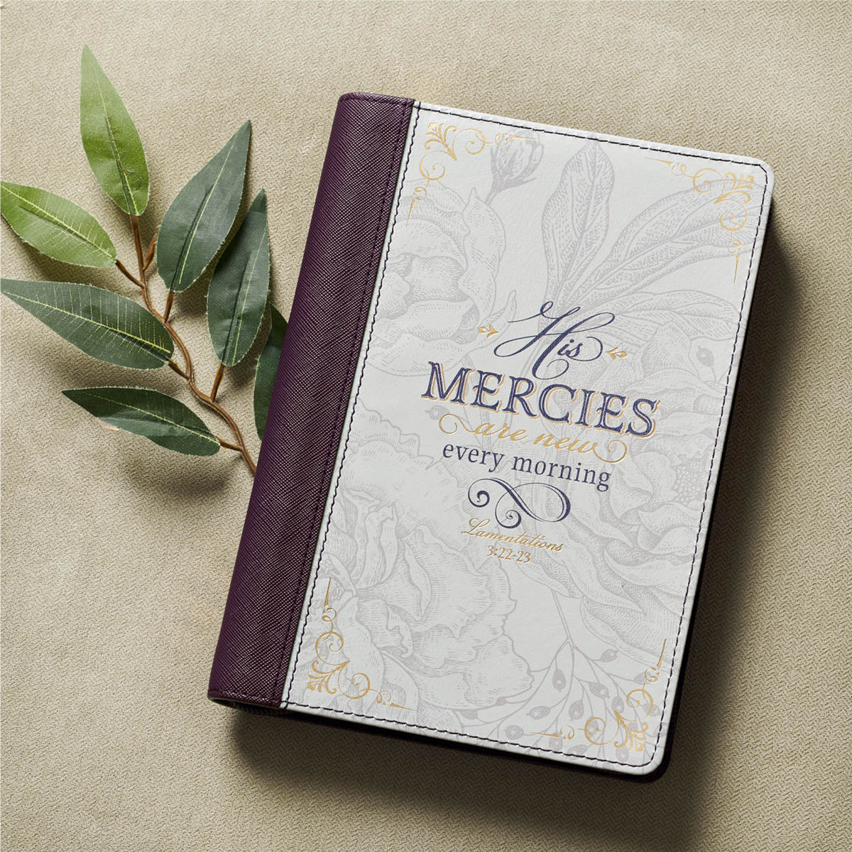 His Mercies are New Amethyst Purple Faux Leather Journal with Zipper Closure - Lamentations 3:22-23