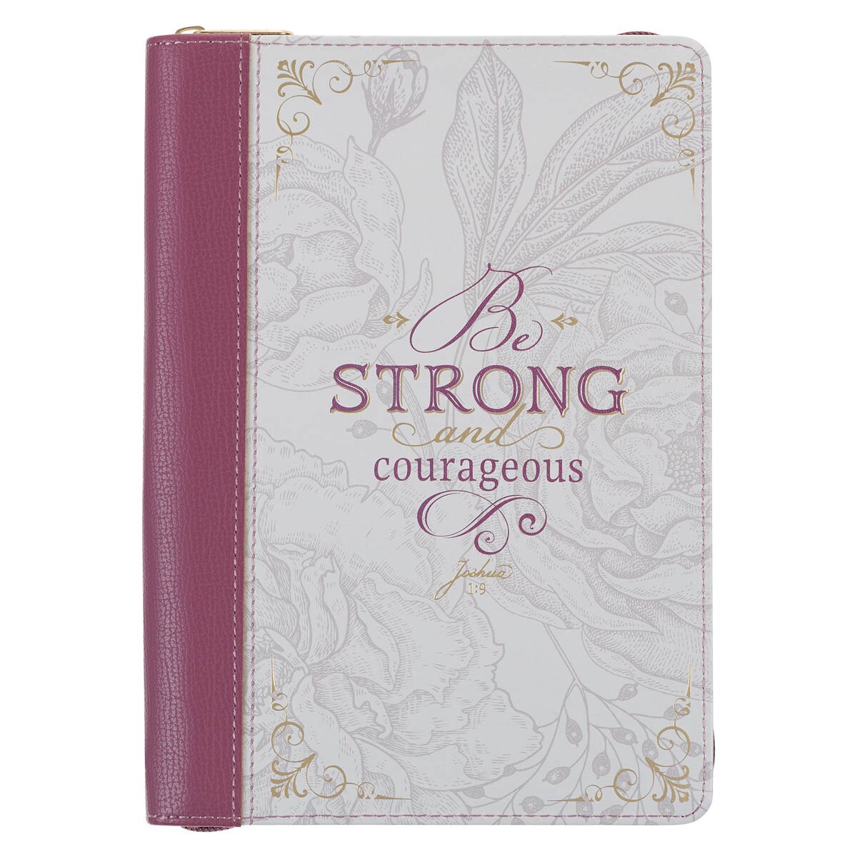 Strong and Courageous Topaz Pink Faux Leather Journal with Zipper Closure - Joshua 1:9