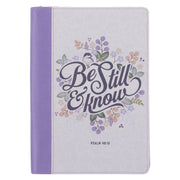 Be Still Purple Pasture Faux Leather Journal with Zippered Closure - Psalm 46:10
