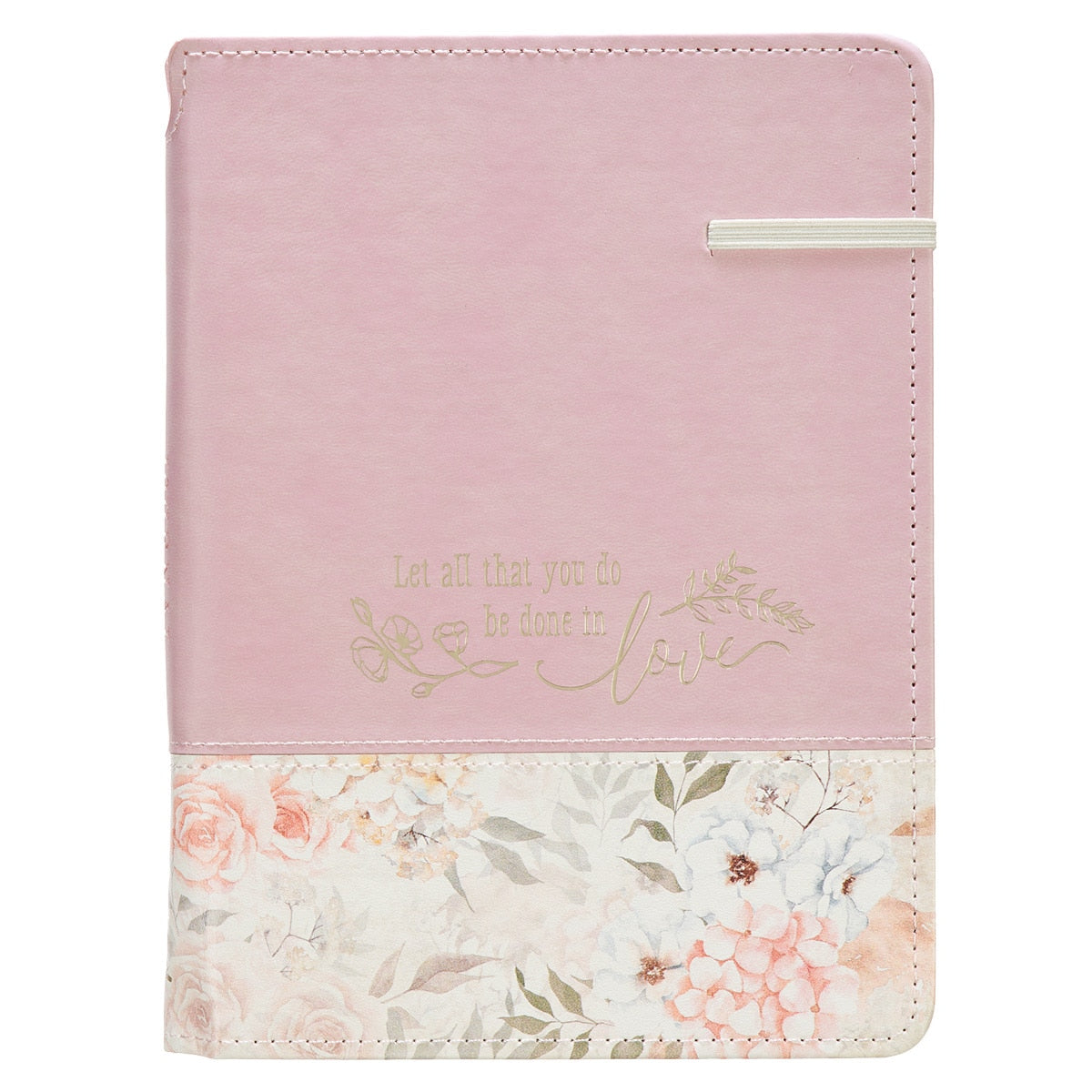 Done in Love Pink Floral Classic Journal with Elastic Closure and Pen Holder - 1 Corinthians 16:14