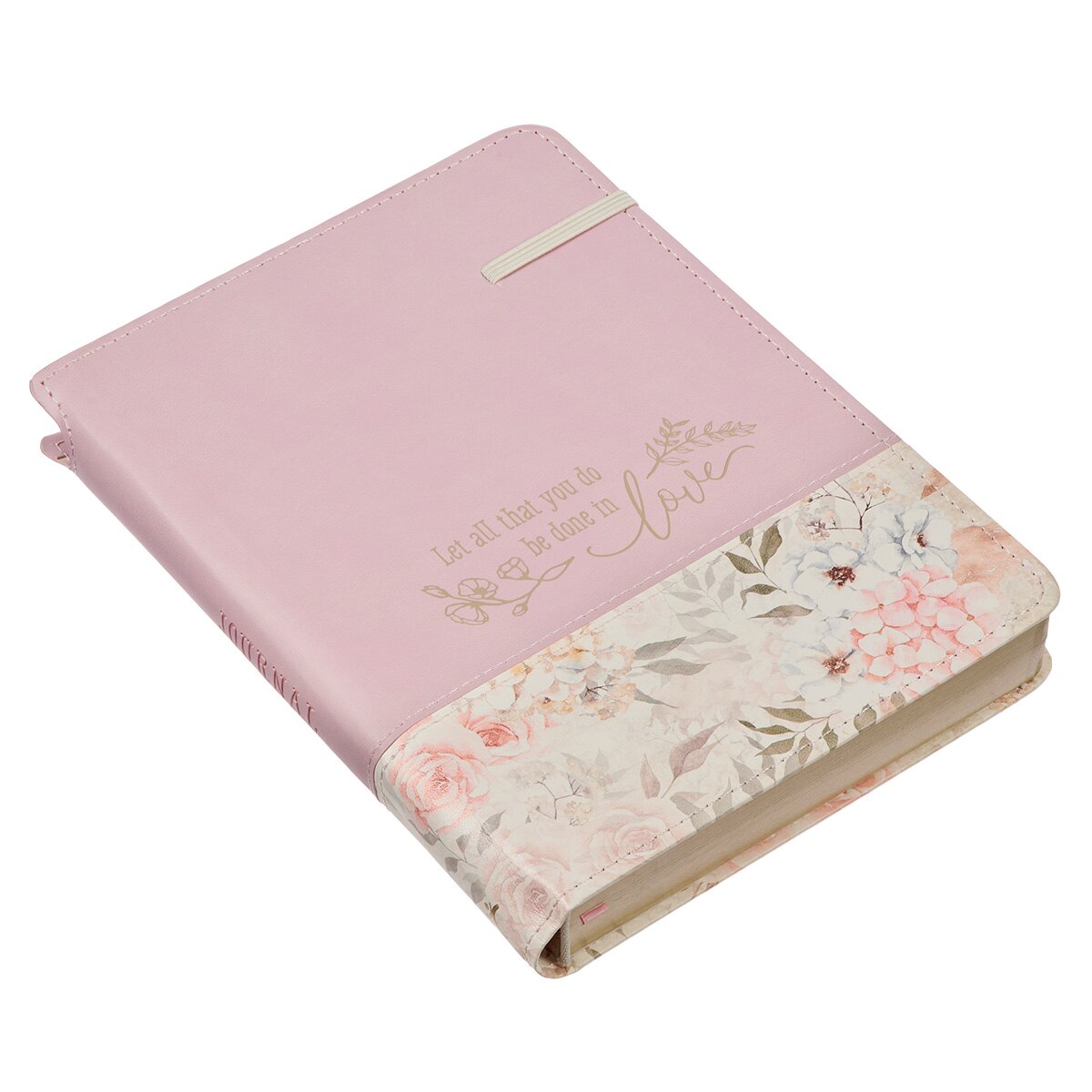 Done in Love Pink Floral Classic Journal with Elastic Closure and Pen Holder - 1 Corinthians 16:14