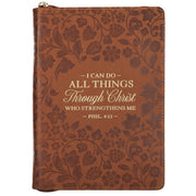 I Can Do All Things Through Christ Honey-brown Faux Leather Classic Journal with Zipper Closure - Philippians 4:13