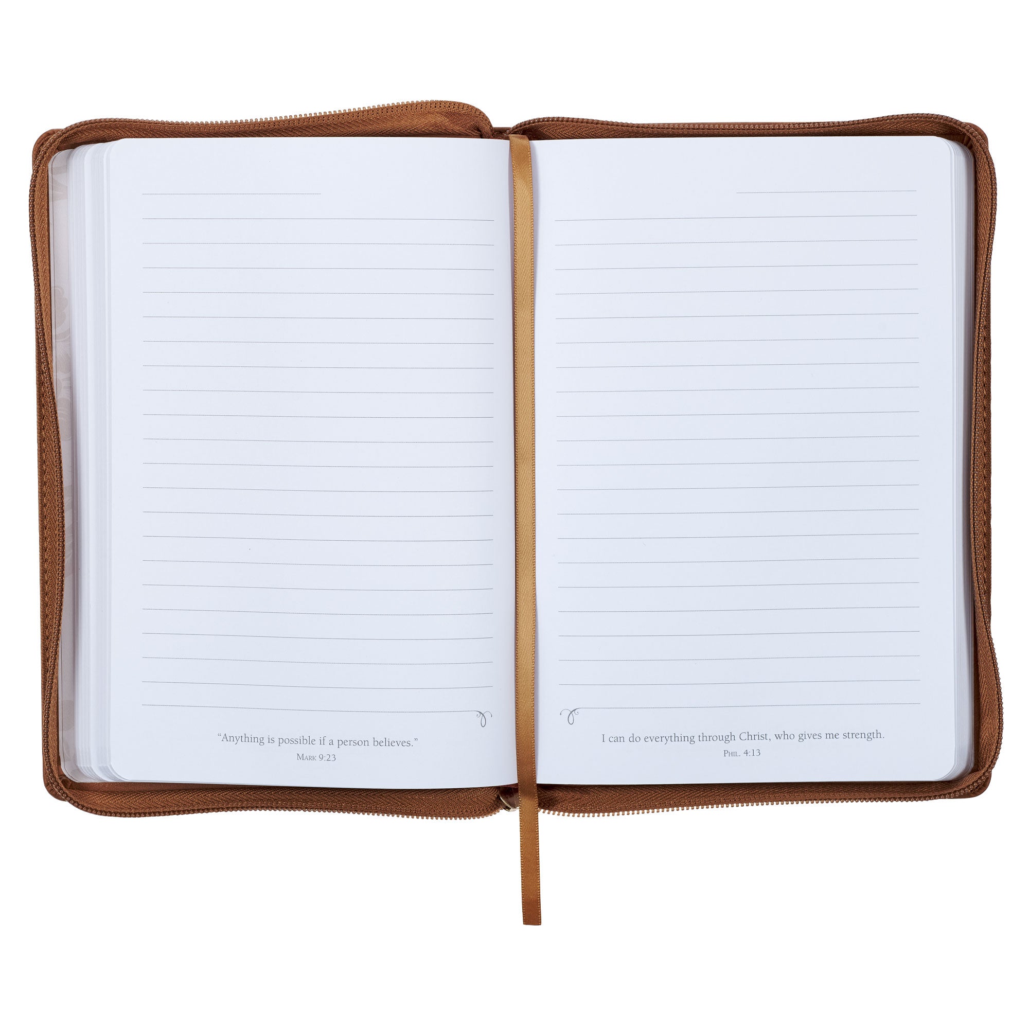 I Can Do All Things Through Christ Honey-brown Faux Leather Classic Journal with Zipper Closure - Philippians 4:13