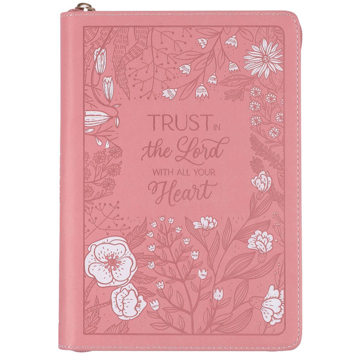 Trust With All Your Heart Pink Faux Leather Classic Journal with Zipper Closure - Proverbs 3:5-6
