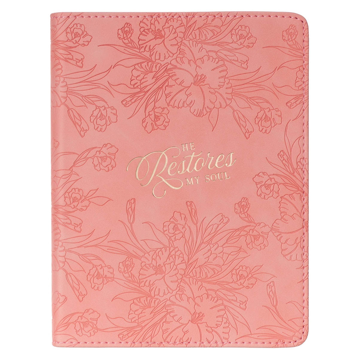He Restores My Soul Pink Floral Faux Leather Handy-sized Journal - Psalm 23:3