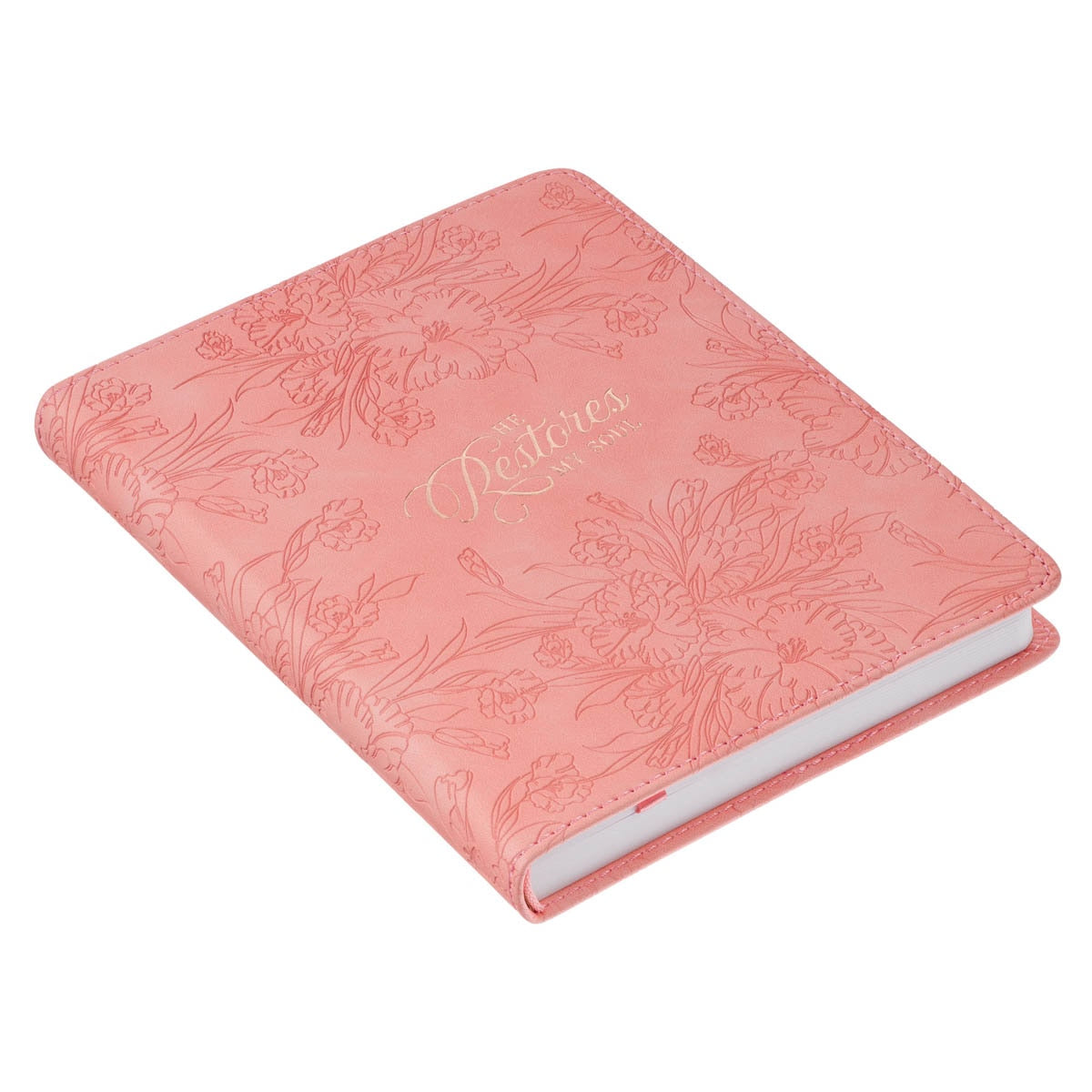 He Restores My Soul Pink Floral Faux Leather Handy-sized Journal - Psalm 23:3