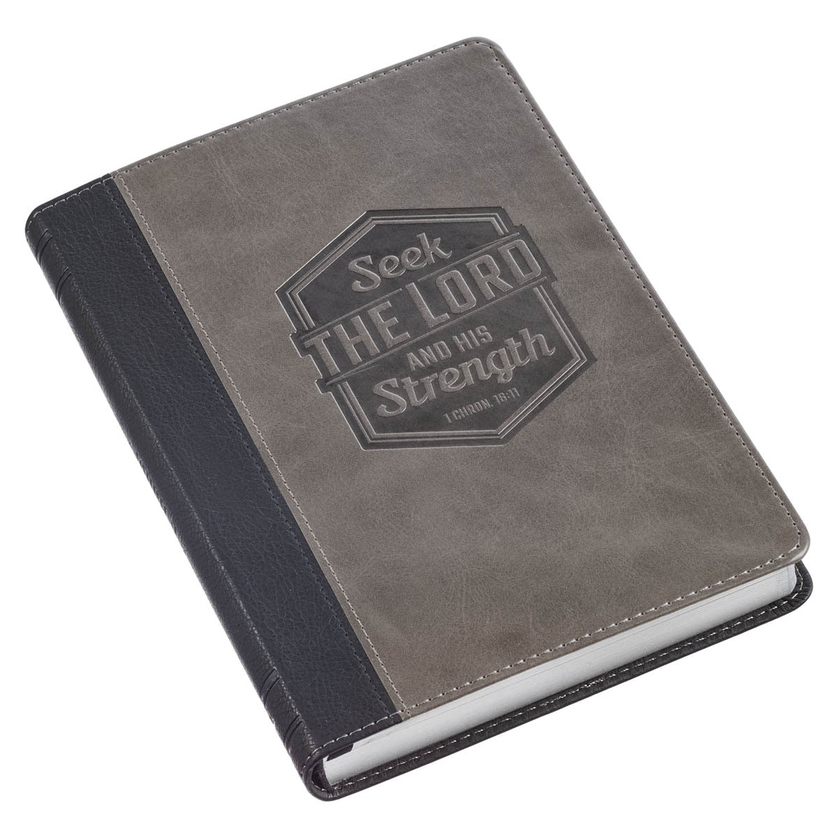 Seek the Lord Black and Gray Faux Leather Classic Journal  - 1 Chronicles 16:11