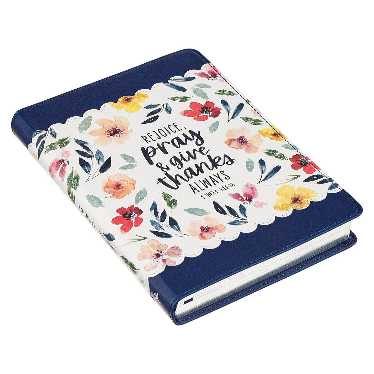 Give Thanks Blue Floral Faux Leather Classic Journal - 1 Thessalonians 5:16-17