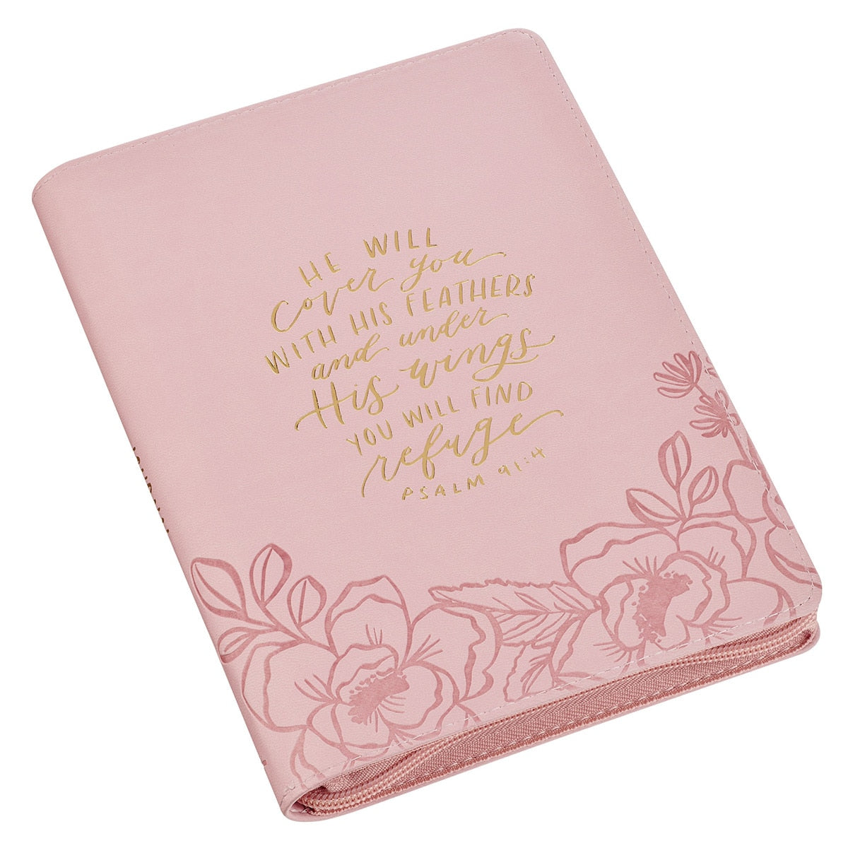 Under His Wings Pink Faux Leather Classic Journal with Zipper Closure - Psalm 91:4