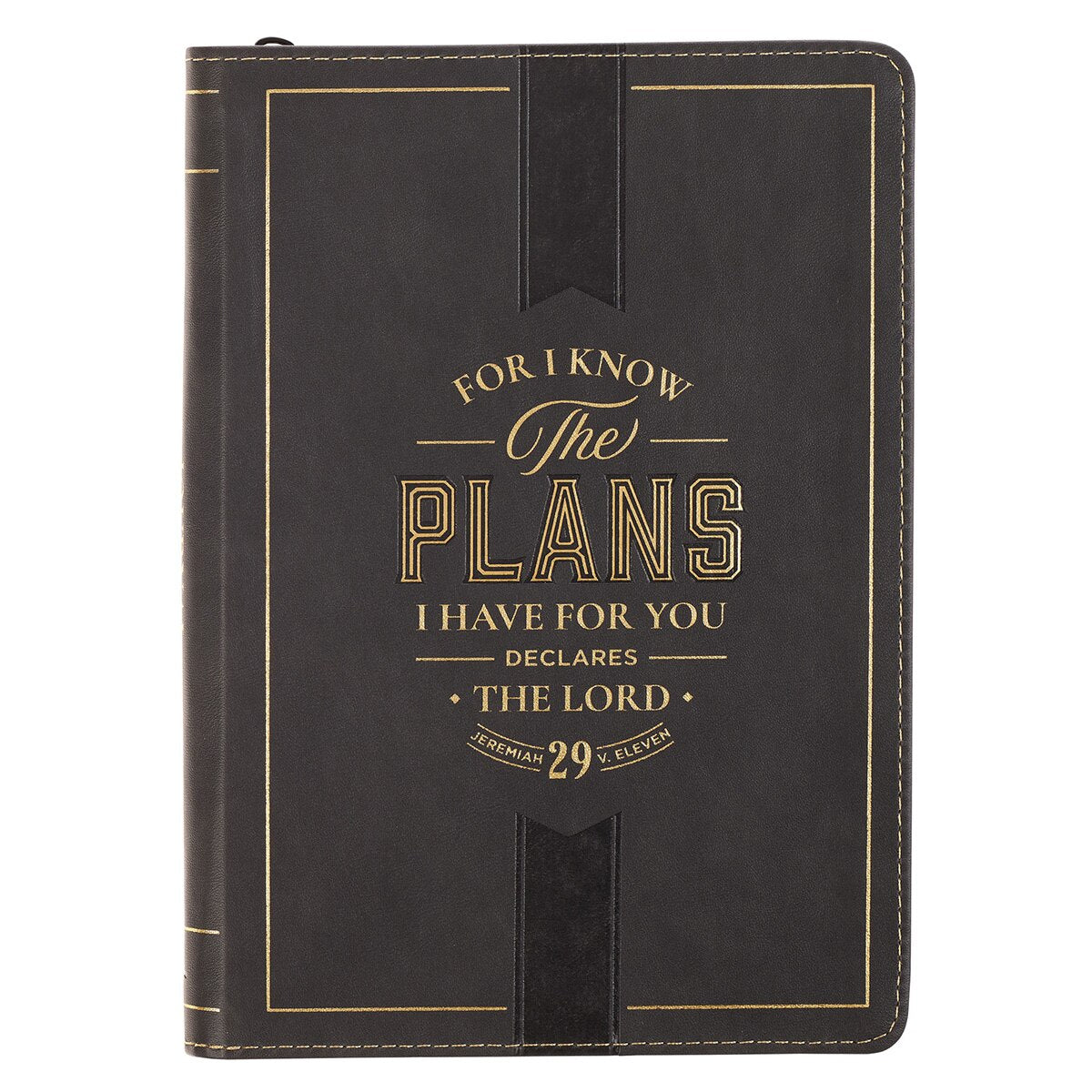 The Plans Charcoal Faux Leather Classic Journal with Zipper Closure - Jeremiah 29:11
