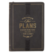 The Plans Charcoal Faux Leather Classic Journal with Zipper Closure - Jeremiah 29:11