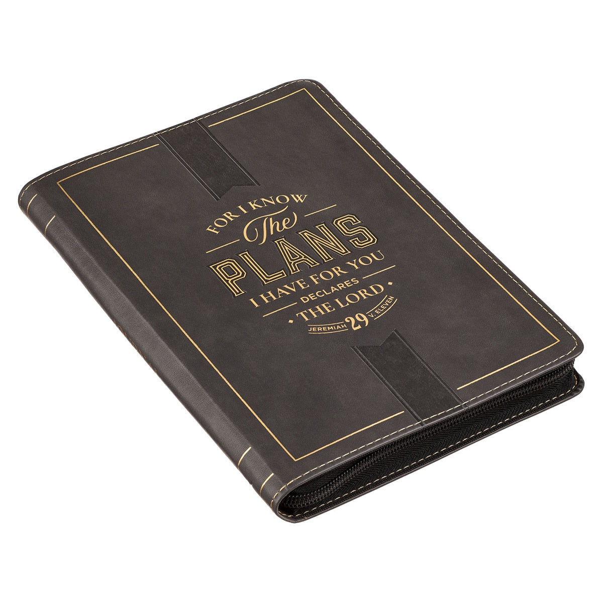 The Plans Charcoal Faux Leather Classic Journal with Zipper Closure - Jeremiah 29:11