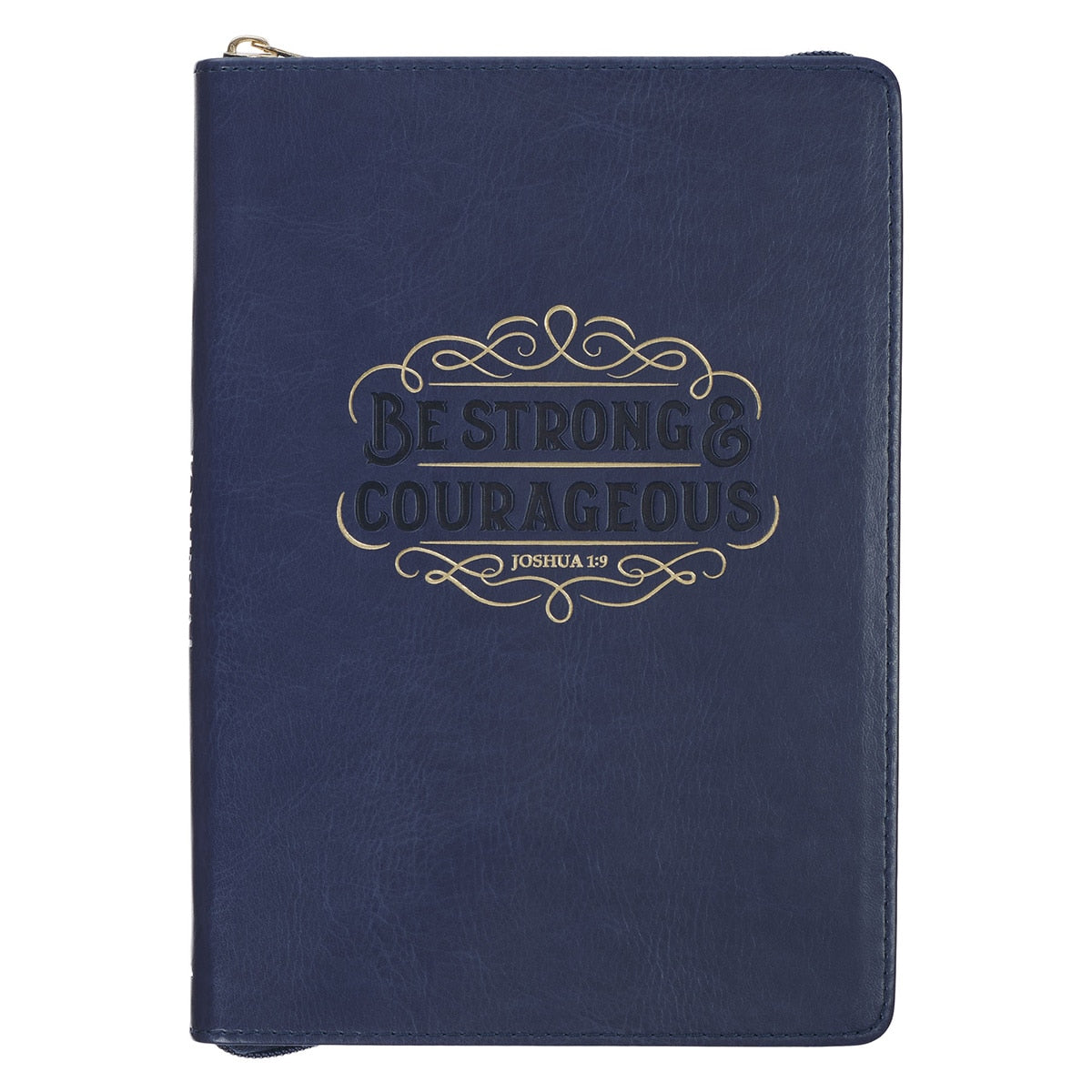 Be Strong and Courageous Blue Faux Leather Journal with Zipper Closure - Joshua 1:9 