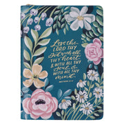 Love the Lord Teal Floral Faux Leather Journal with Zipper Closure - Matthew 22:37
