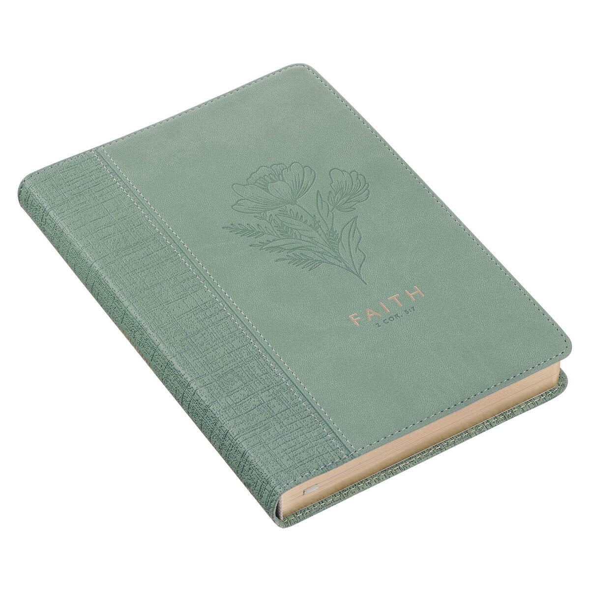 Faith Teal Floral Faux Leather Classic Journal - 2 Corinthians 5:7