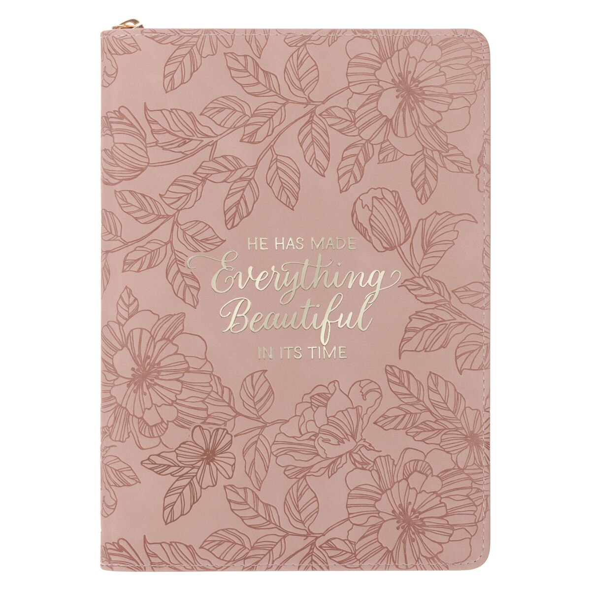 Everything Beautiful Blush Floral Faux Leather Journal with Zipper Closure - Ecclesiastes 3:11