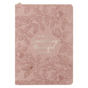 Everything Beautiful Blush Floral Faux Leather Journal with Zipper Closure - Ecclesiastes 3:11