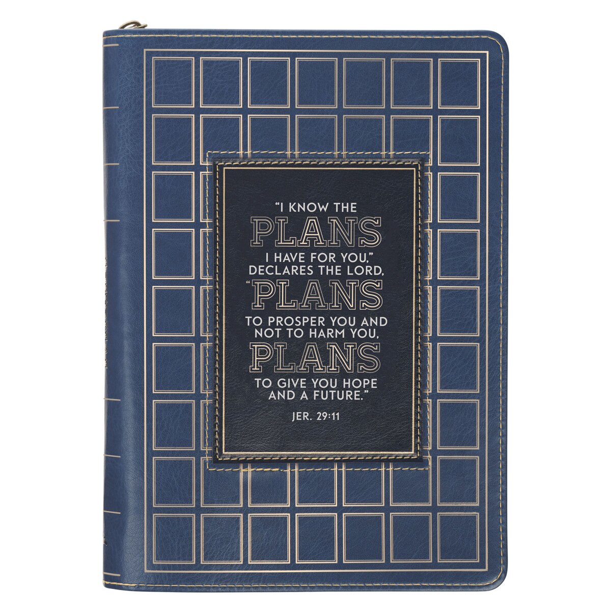 The Plans Modern Blue Grid Classic Journal with Zipper Closure - Jeremiah 29:11
