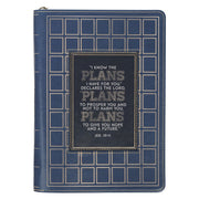 The Plans Modern Blue Grid Classic Journal with Zipper Closure - Jeremiah 29:11