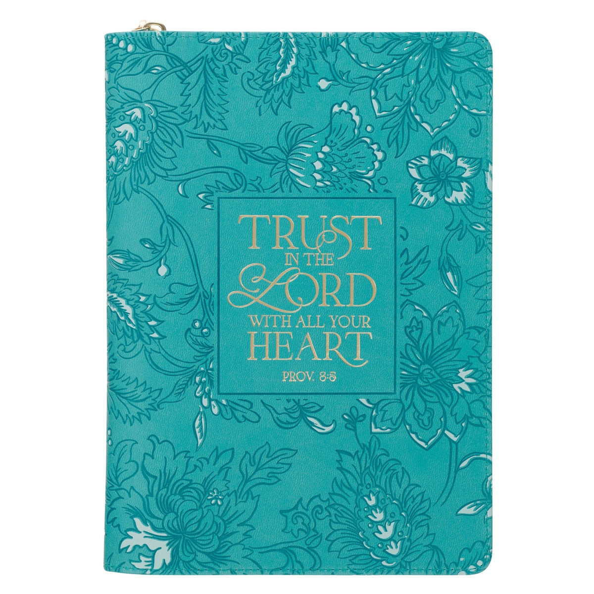 Trust in the Lord Teal Floral Faux Leather Journal with Zipper Closure - Proverbs 3:5