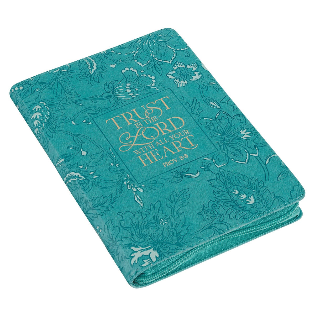 Trust in the Lord Teal Floral Faux Leather Journal with Zipper Closure - Proverbs 3:5