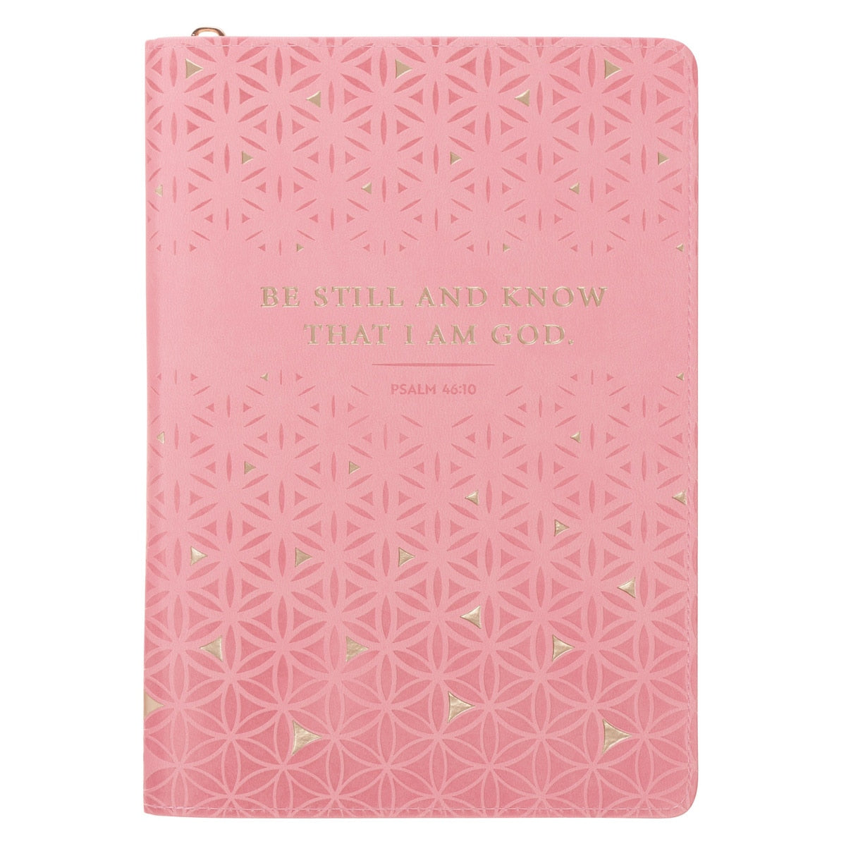 Be Still and Know Geometric Pink Faux Leather Journal with Zipper Closure - Psalm 46:10