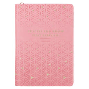Be Still and Know Geometric Pink Faux Leather Journal with Zipper Closure - Psalm 46:10