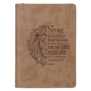 Be Strong and Courageous Lion Tan Faux Leather Journal with Zipper Closure - Joshua 1:9
