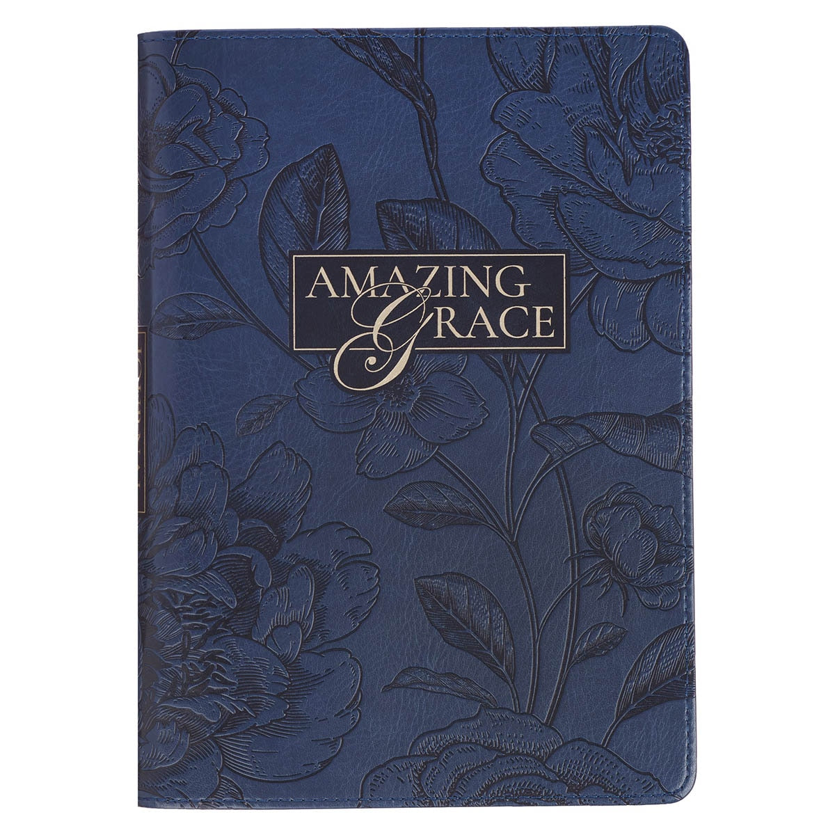 Amazing Grace Navy Blue Floral Faux Leather Classic Journal Zipper Closure