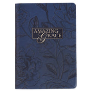 Amazing Grace Navy Blue Floral Faux Leather Classic Journal Zipper Closure