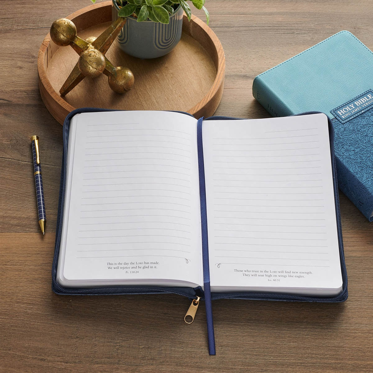 Amazing Grace Navy Blue Floral Faux Leather Classic Journal Zipper Closure